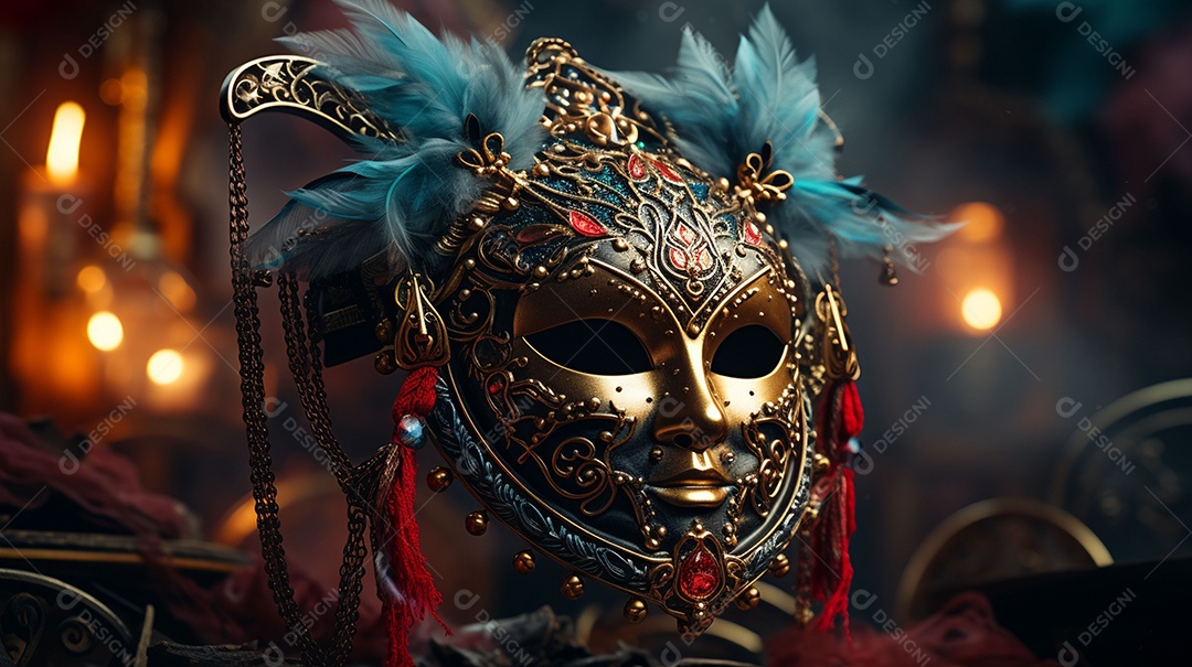 Máscara de carnaval veneziana em close-up uma linda decoração