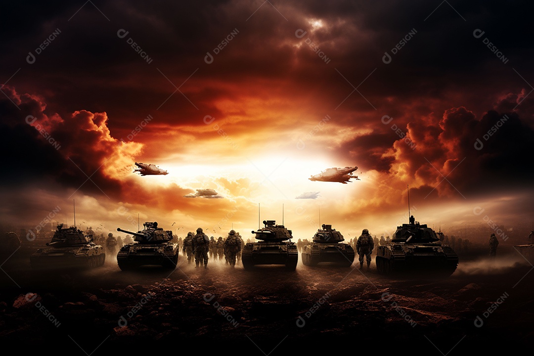 Conceito de guerra silhuetas militares cena de luta