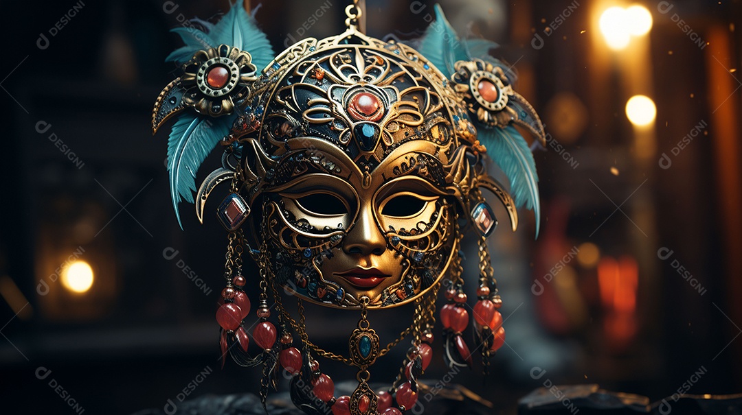 Máscara de carnaval veneziana em close-up uma linda decoração