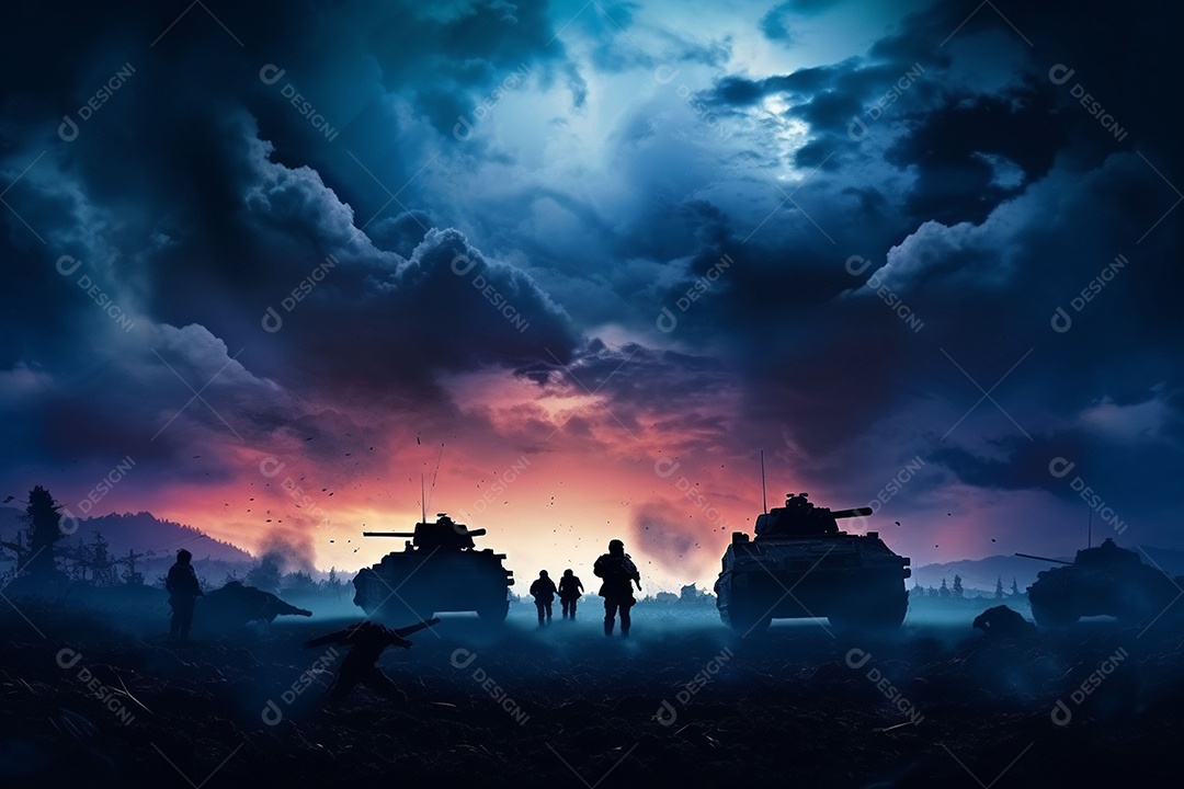 Conceito de guerra silhuetas militares cena de luta