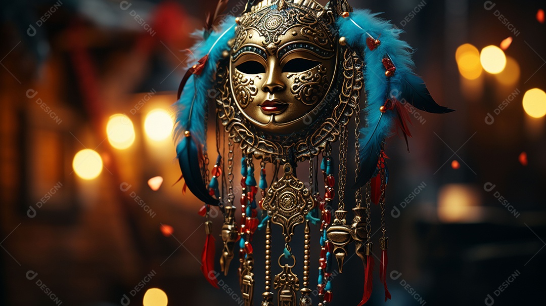 Máscara de carnaval veneziana em close-up uma linda decoração