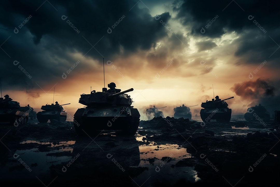 Conceito de guerra silhuetas militares cena de luta