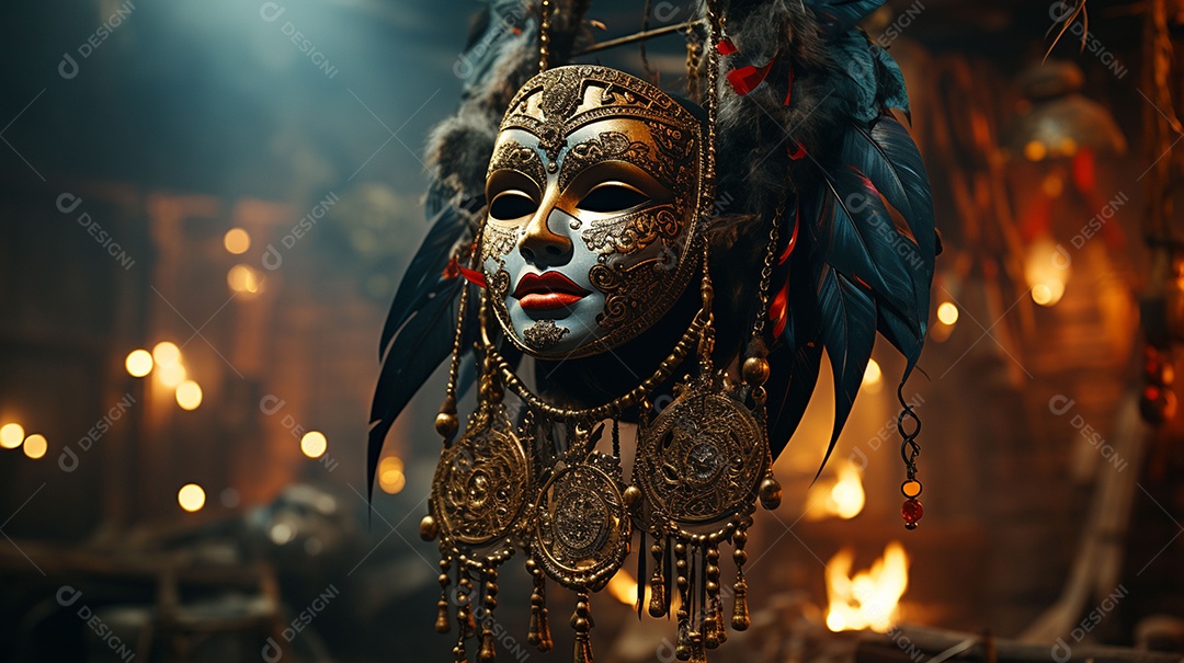 Máscara de carnaval veneziana em close-up uma linda decoração