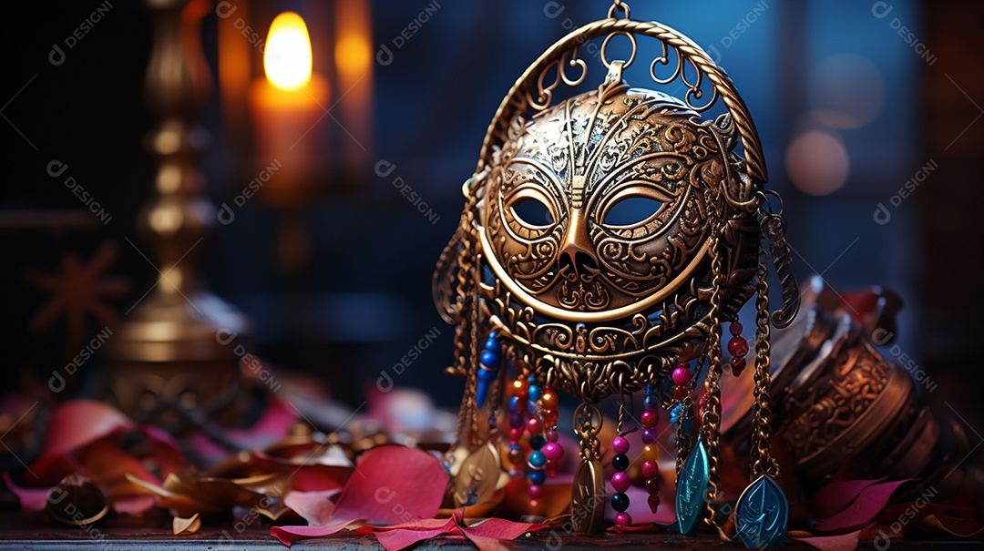 Máscara de carnaval veneziana em close-up uma linda decoração