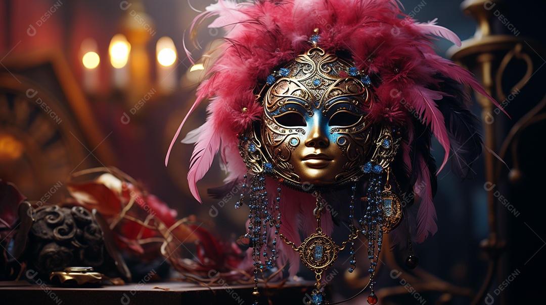 Máscara de carnaval veneziana em close-up uma linda decoração