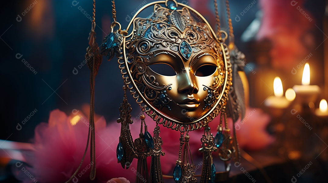 Máscara de carnaval veneziana em close-up uma linda decoração