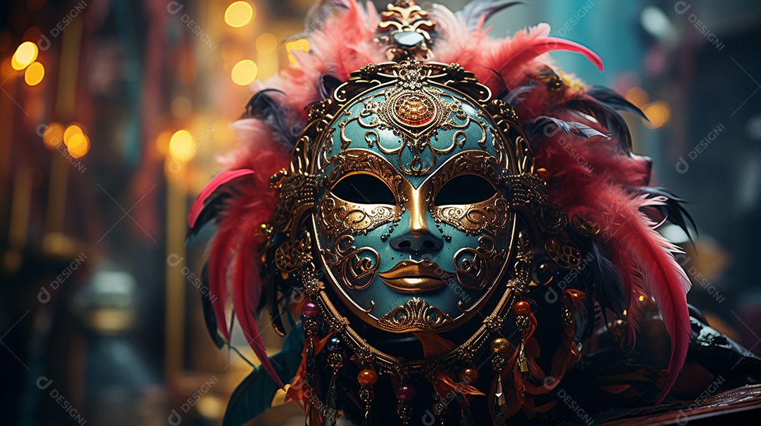 Máscara de carnaval veneziana em close-up uma linda decoração