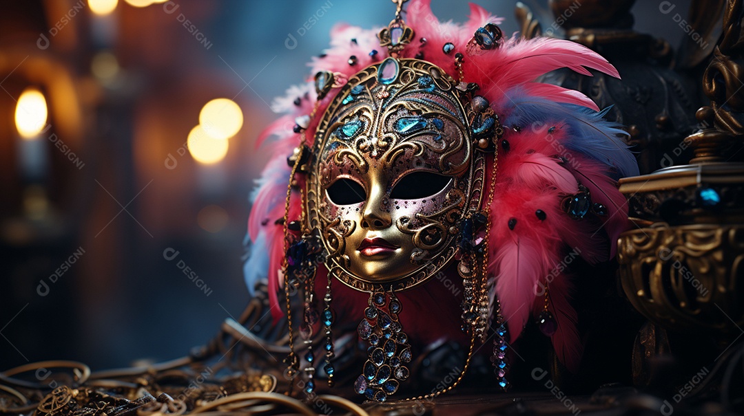 Máscara de carnaval veneziana em close-up uma linda decoração