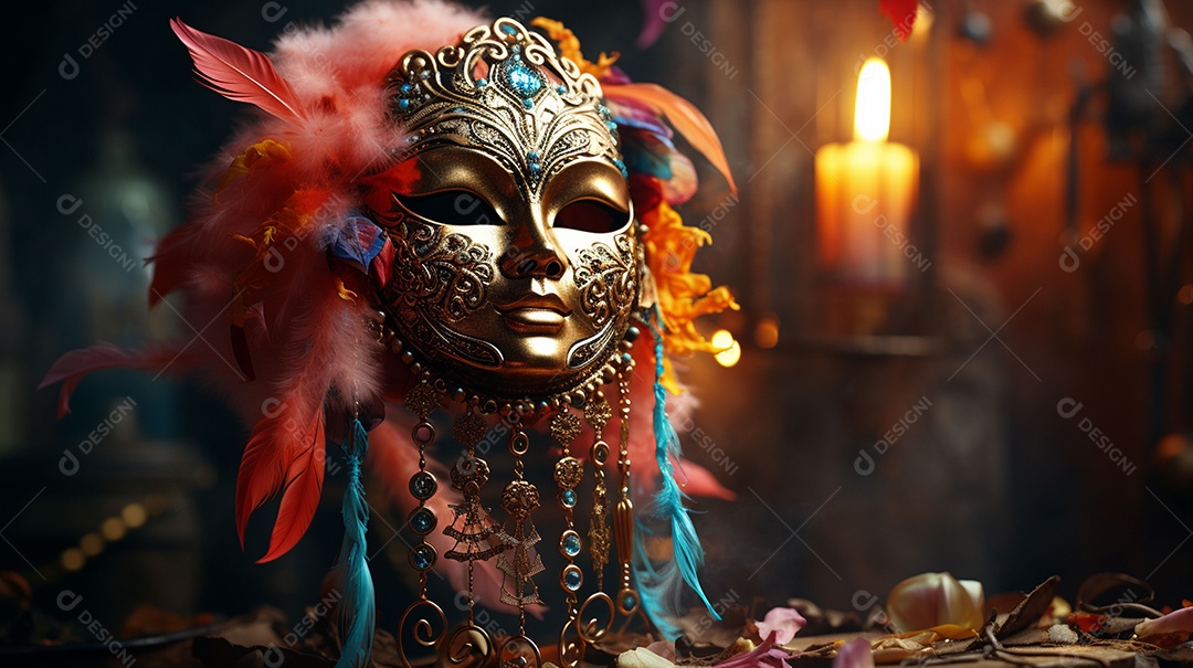 Máscara de carnaval veneziana em close-up uma linda decoração