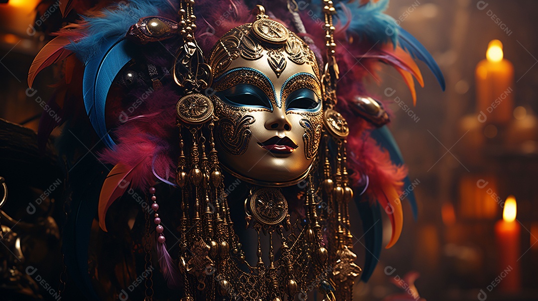 Máscara de carnaval veneziana em close-up uma linda decoração