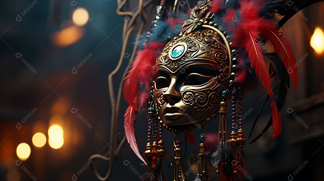 Máscara de carnaval veneziana em close-up uma linda decoração