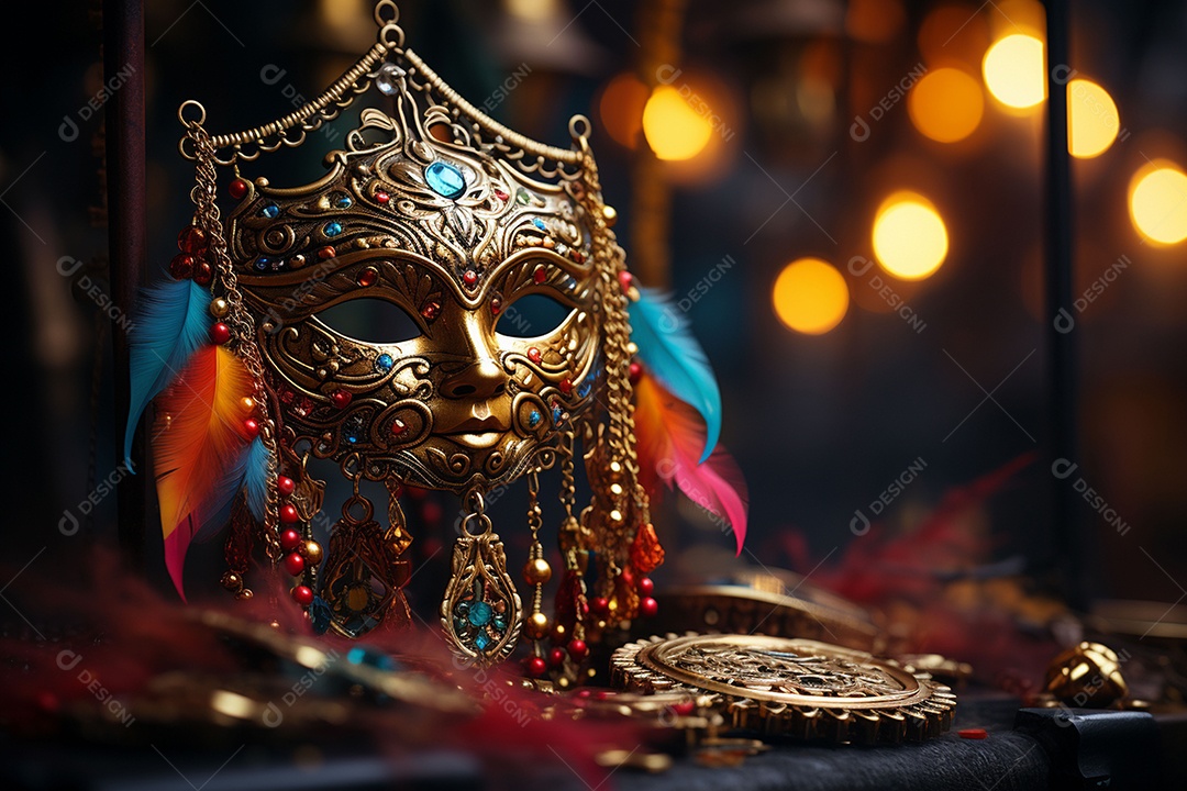 Máscara de carnaval veneziana em close-up uma linda decoração