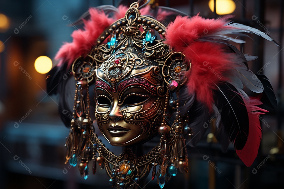 Máscara de carnaval veneziana em close-up uma linda decoração