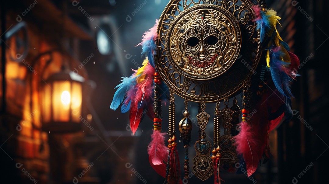 Máscara de carnaval veneziana em close-up uma linda decoração