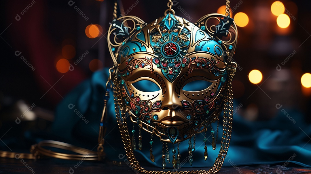 Máscara de carnaval veneziana em close-up uma linda decoração