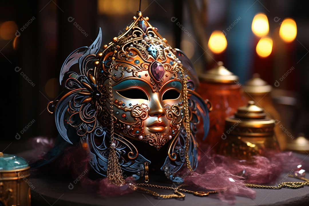 Máscara de carnaval veneziana em close-up uma linda decoração