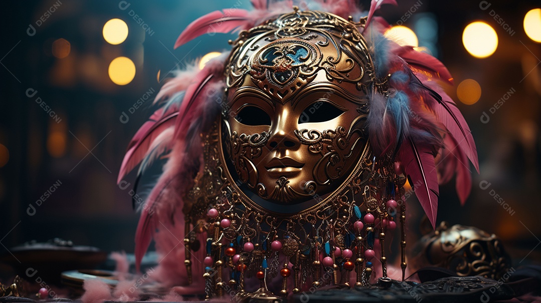 Máscara de carnaval veneziana em close-up uma linda decoração