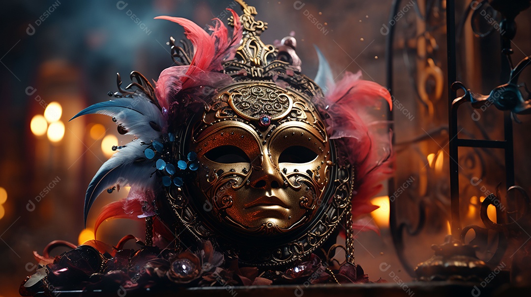 Máscara de carnaval veneziana em close-up uma linda decoração