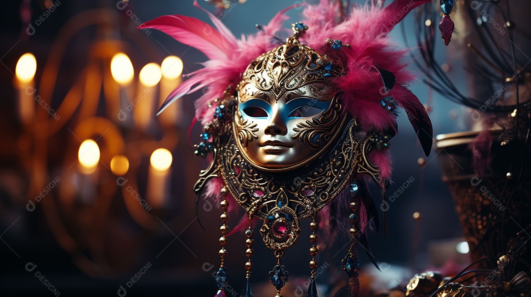 Máscara de carnaval veneziana em close-up uma linda decoração