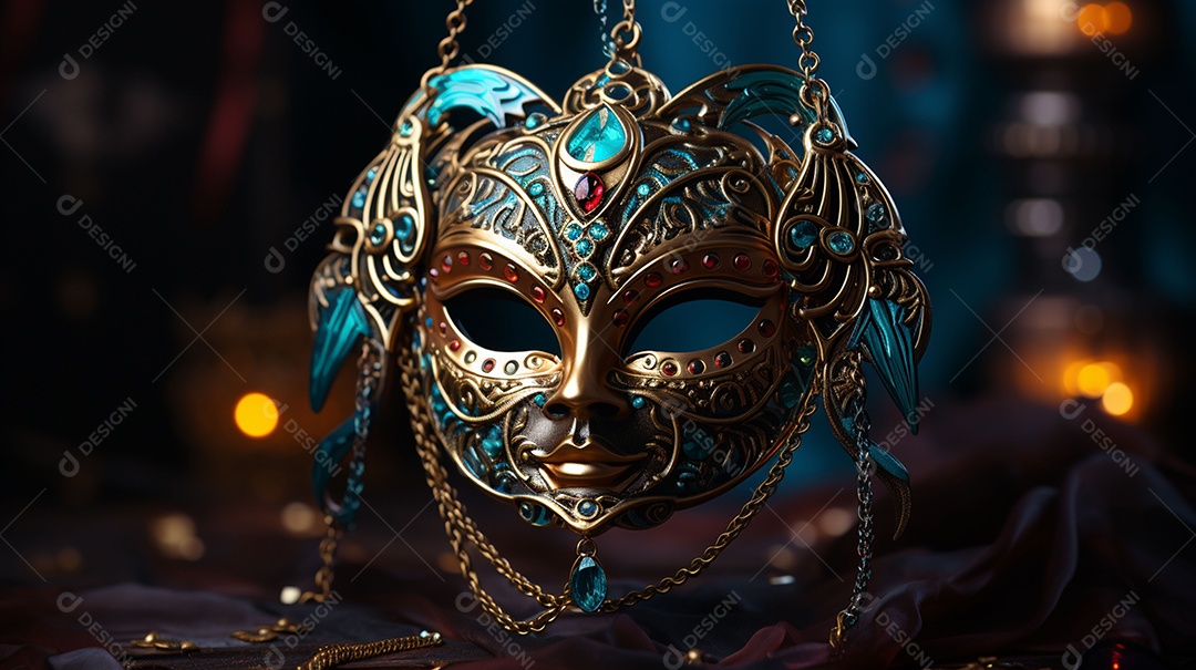 Máscara de carnaval veneziana em close-up uma linda decoração