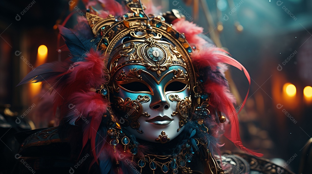 Máscara de carnaval veneziana em close-up uma linda decoração