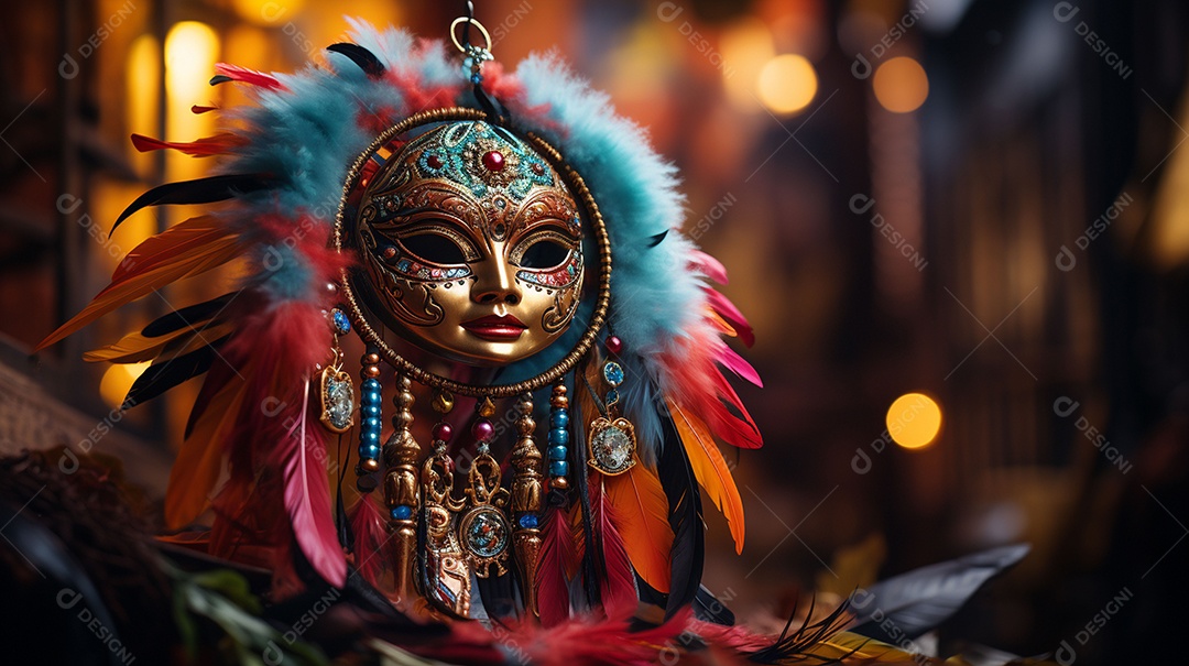 Máscara de carnaval veneziana em close-up uma linda decoração