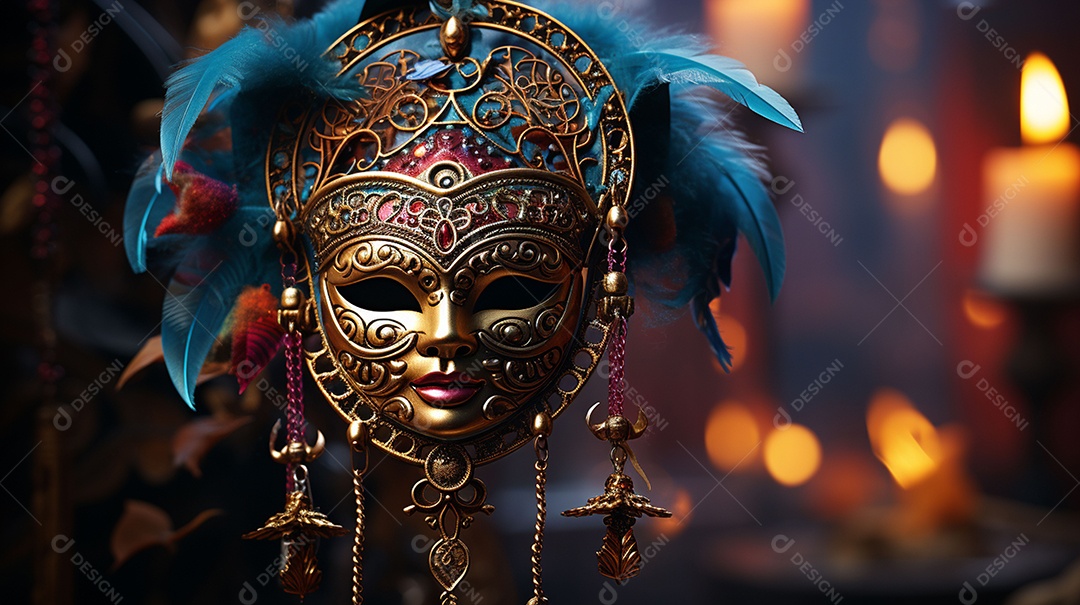 Máscara de carnaval veneziana em close-up uma linda decoração