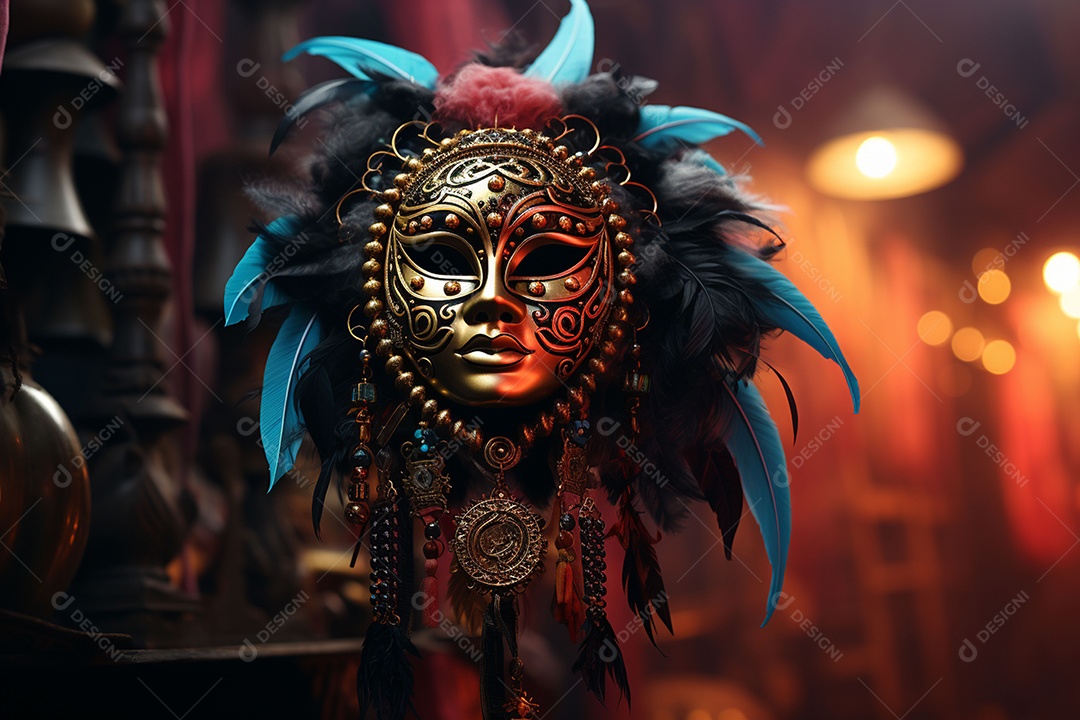 Máscara de carnaval veneziana em close-up uma linda decoração