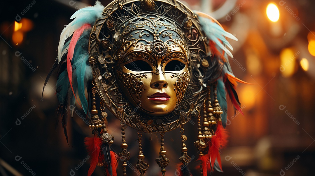 Máscara de carnaval veneziana em close-up uma linda decoração