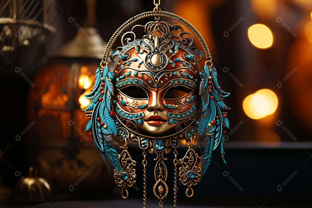 Máscara de carnaval veneziana em close-up uma linda decoração