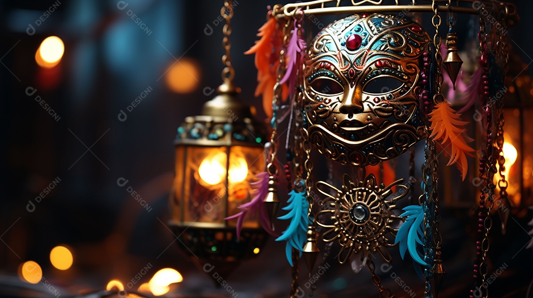 Máscara de carnaval veneziana em close-up uma linda decoração