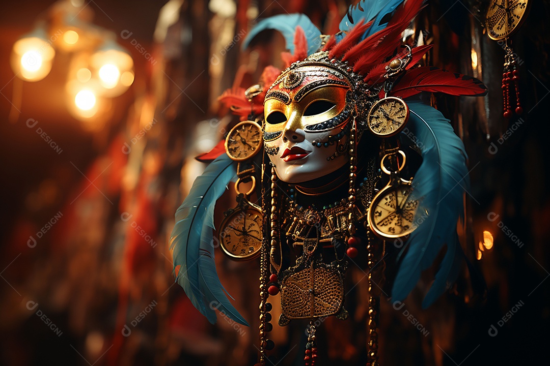 Máscara de carnaval veneziana em close-up uma linda decoração