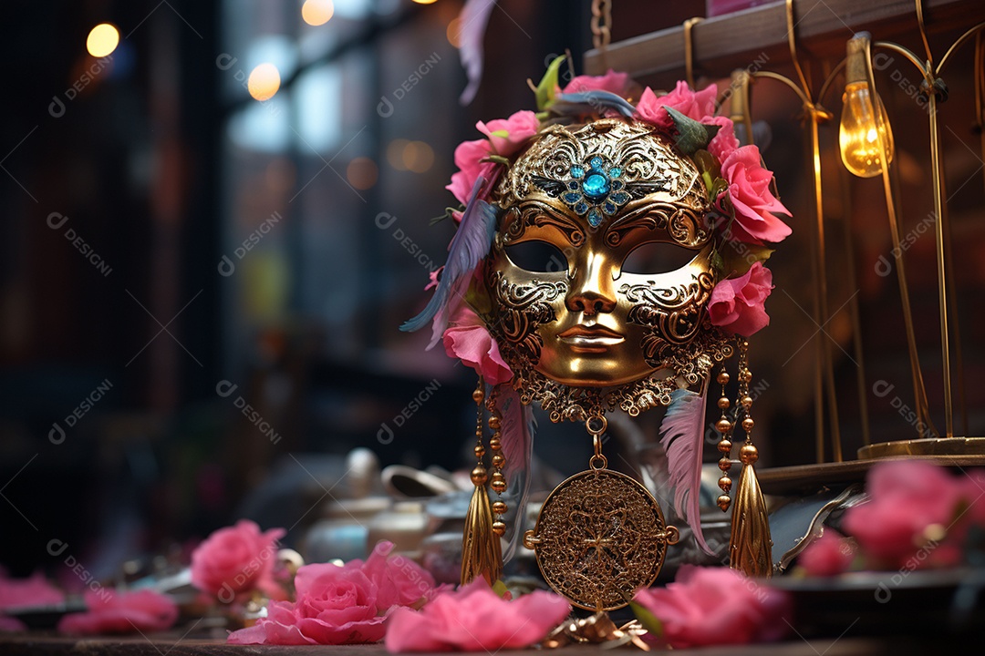 Máscara de carnaval veneziana em close-up uma linda decoração