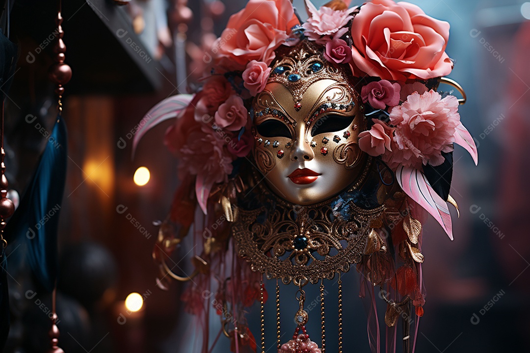 Máscara de carnaval veneziana em close-up uma linda decoração