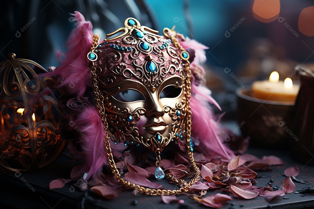 Máscara de carnaval veneziana em close-up uma linda decoração