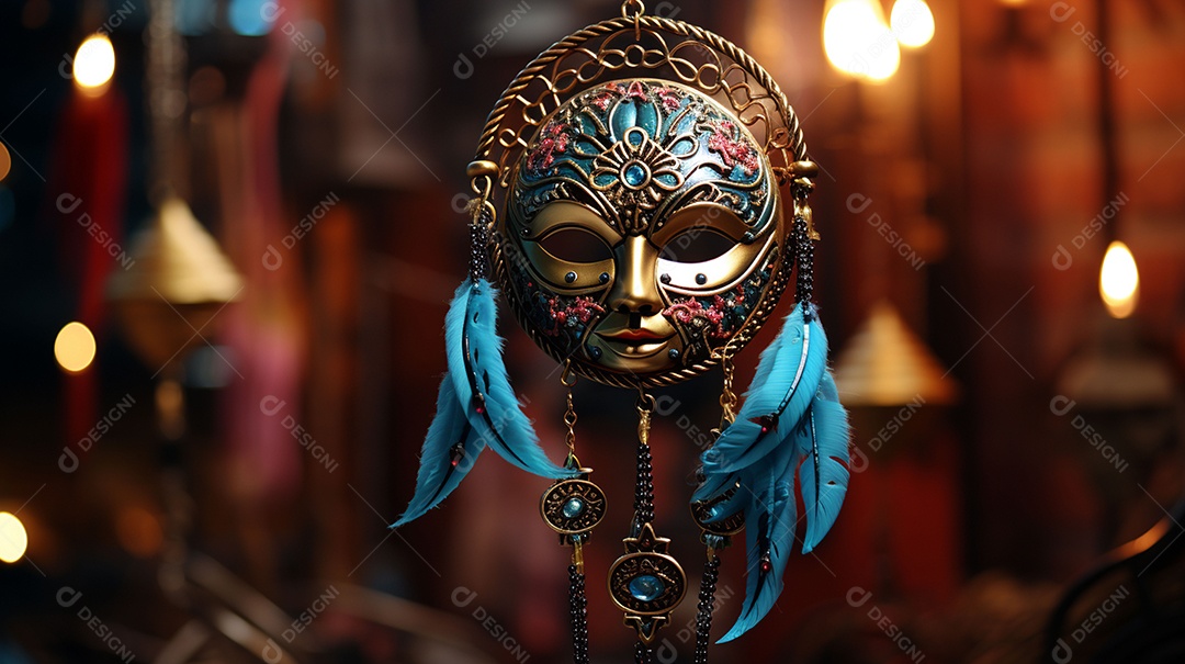 Máscara de carnaval veneziana em close-up uma linda decoração