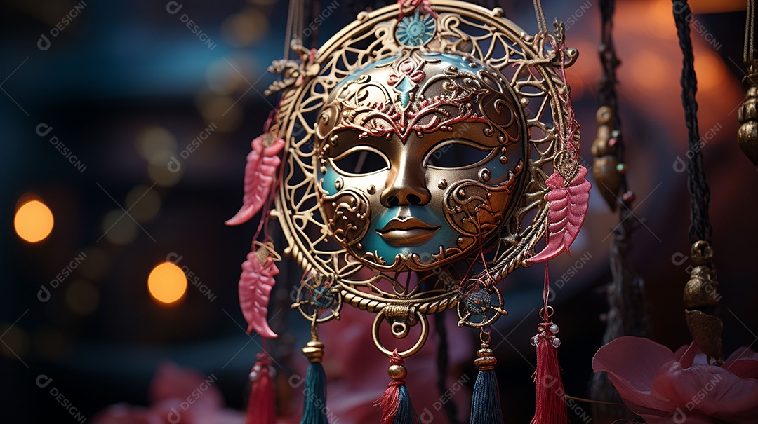 Máscara de carnaval veneziana em close-up uma linda decoração