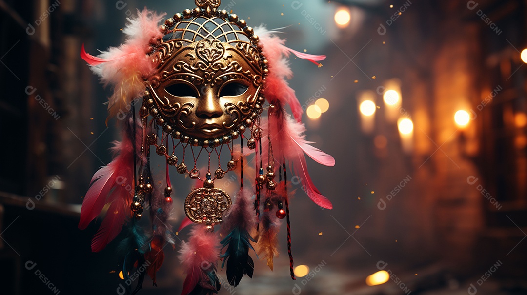 Máscara de carnaval veneziana em close-up uma linda decoração