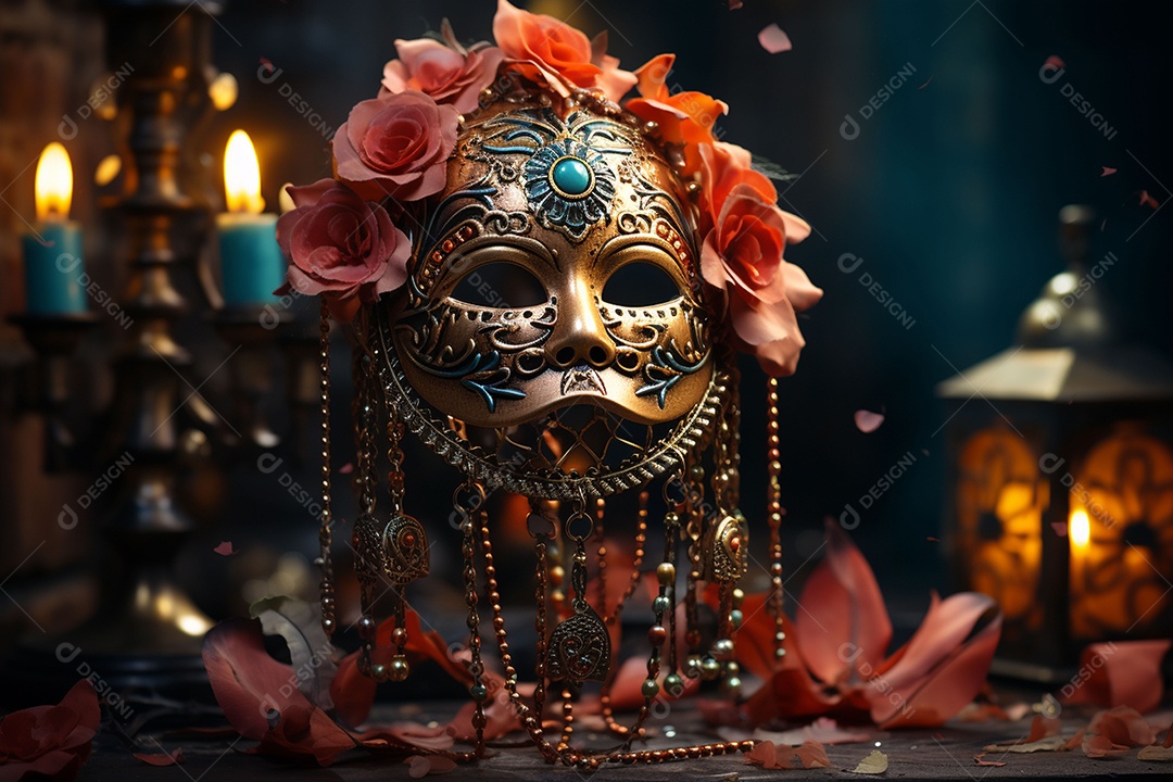 Máscara de carnaval veneziana em close-up uma linda decoração