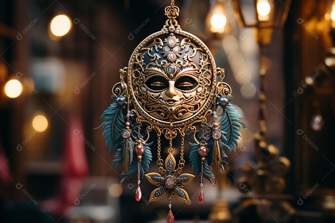 Máscara de carnaval veneziana em close-up uma linda decoração