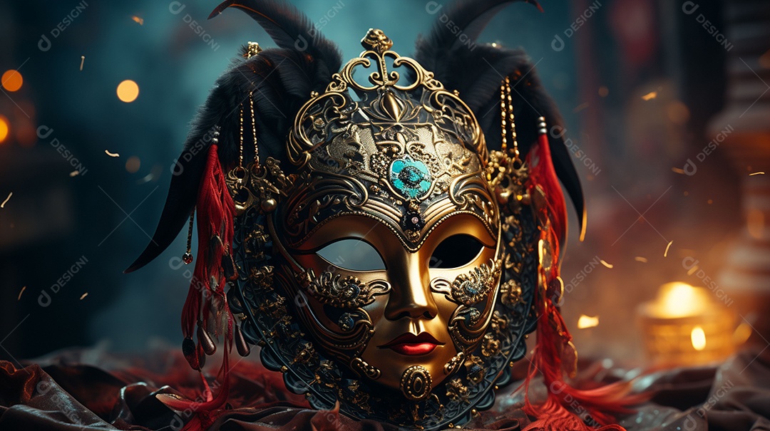 Máscara de carnaval veneziana em close-up uma linda decoração