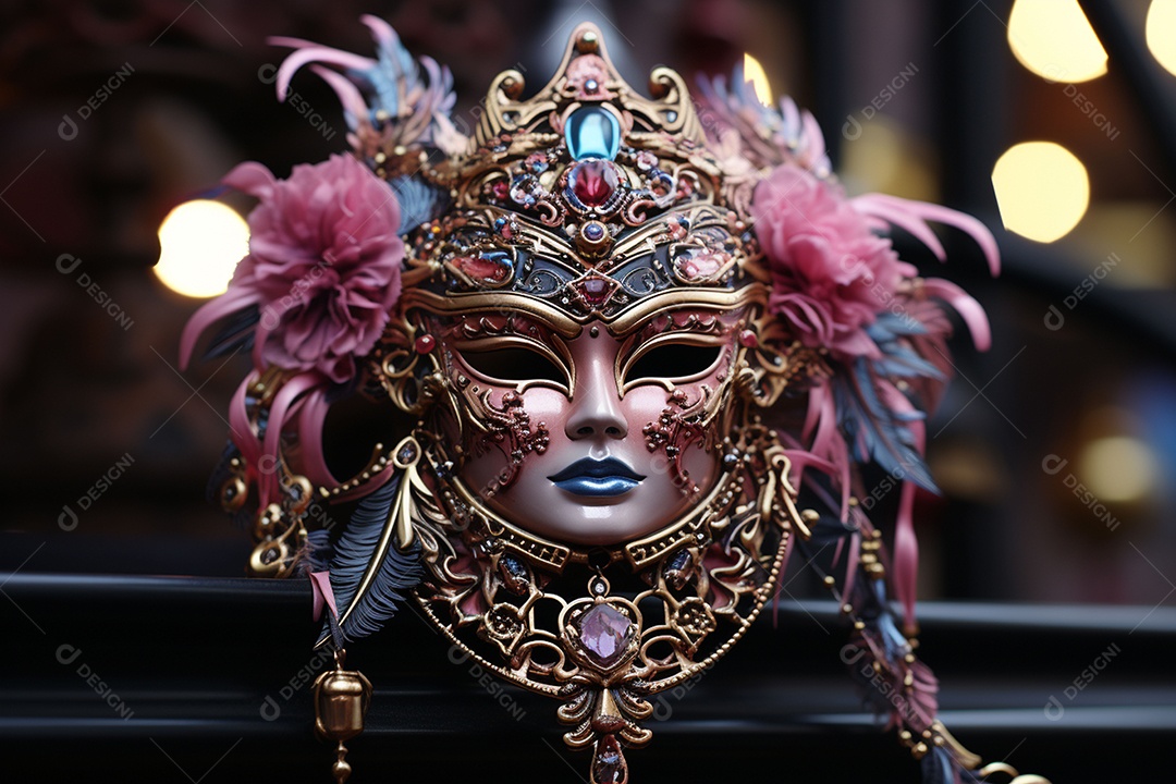 Máscara de carnaval veneziana em close-up uma linda decoração