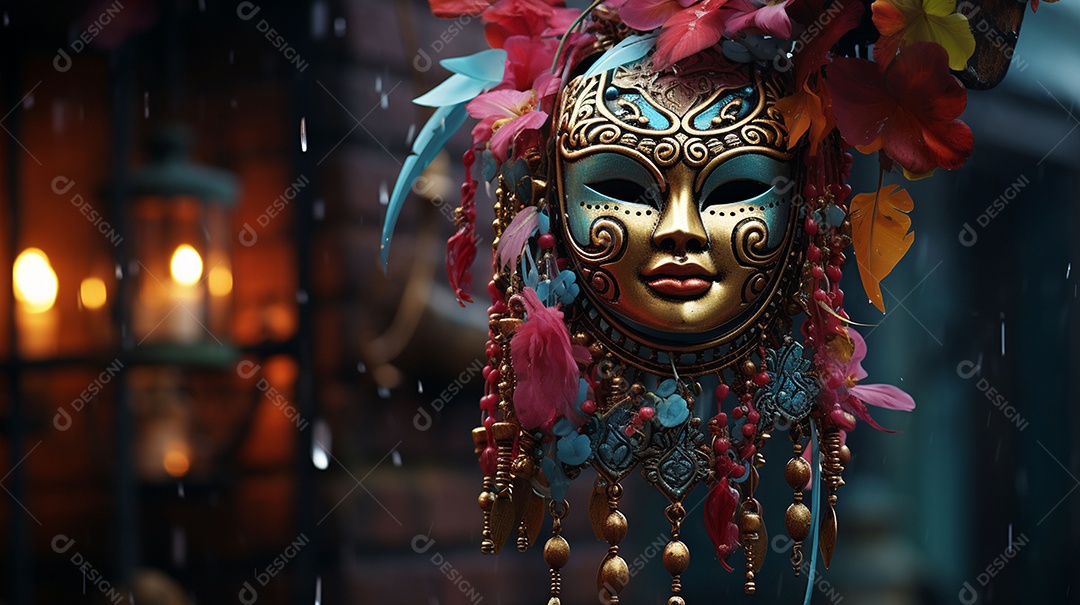 Máscara de carnaval veneziana em close-up uma linda decoração