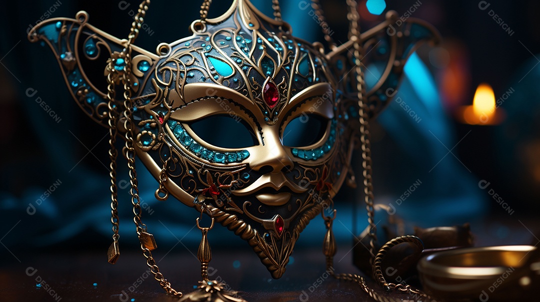 Máscara de carnaval veneziana em close-up uma linda decoração