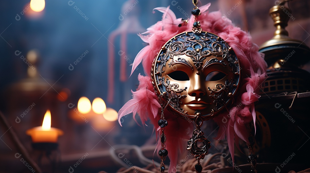 Máscara de carnaval veneziana em close-up uma linda decoração