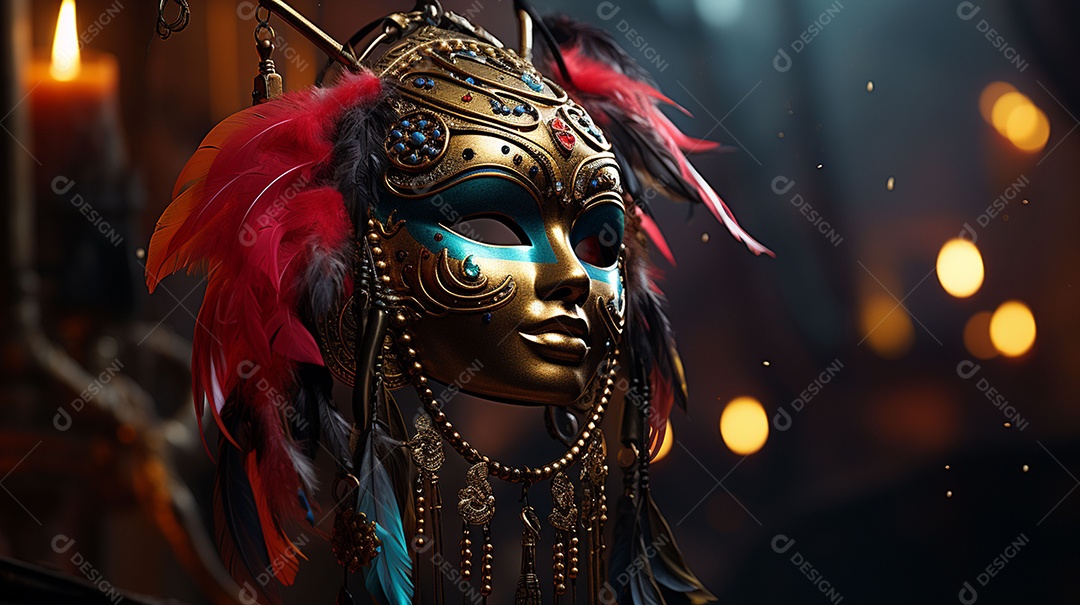 Máscara de carnaval veneziana em close-up uma linda decoração