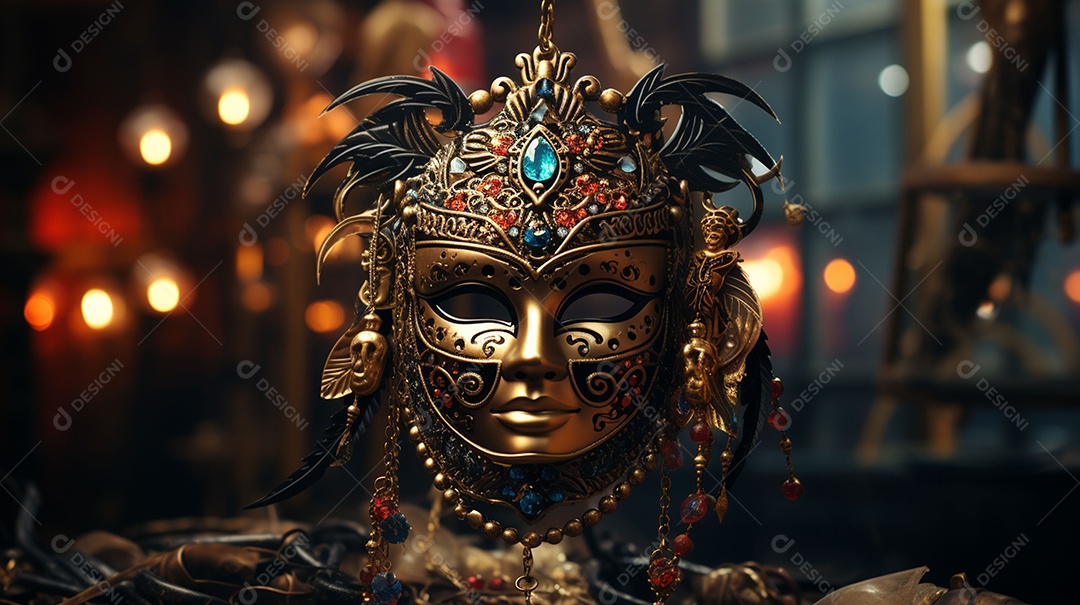 Máscara de carnaval veneziana em close-up uma linda decoração