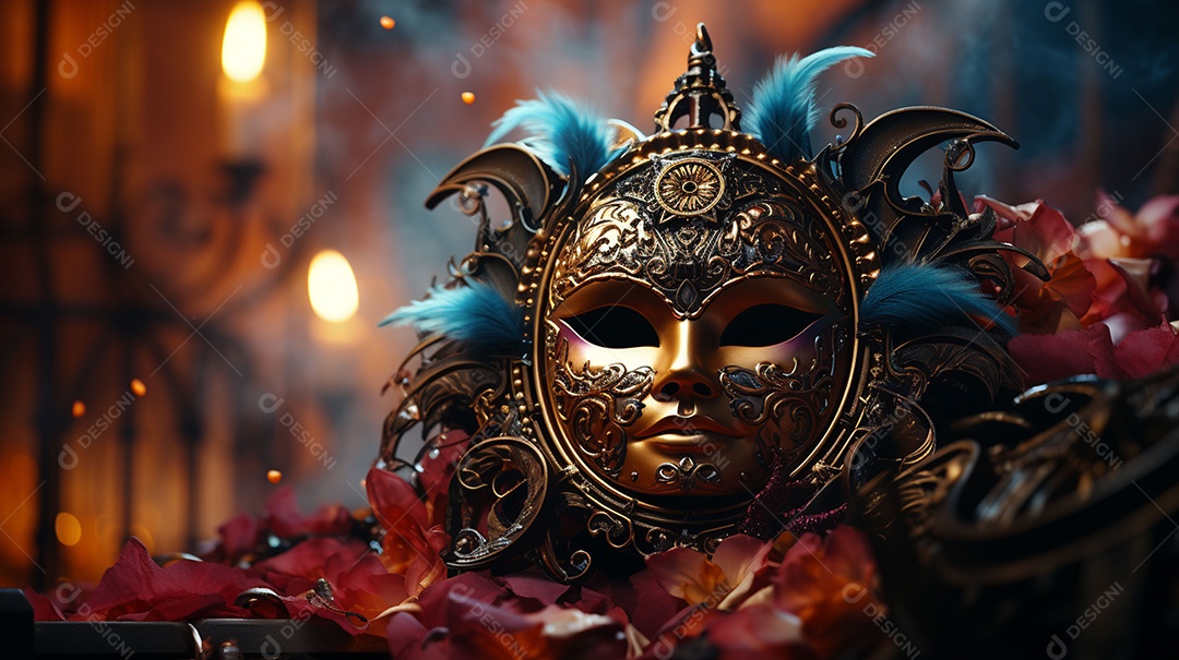 Máscara de carnaval veneziana em close-up uma linda decoração