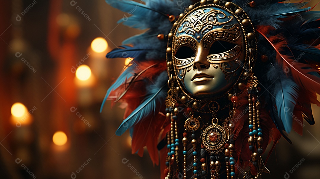 Máscara de carnaval veneziana em close-up uma linda decoração