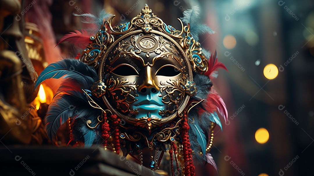 Máscara de carnaval veneziana em close-up uma linda decoração